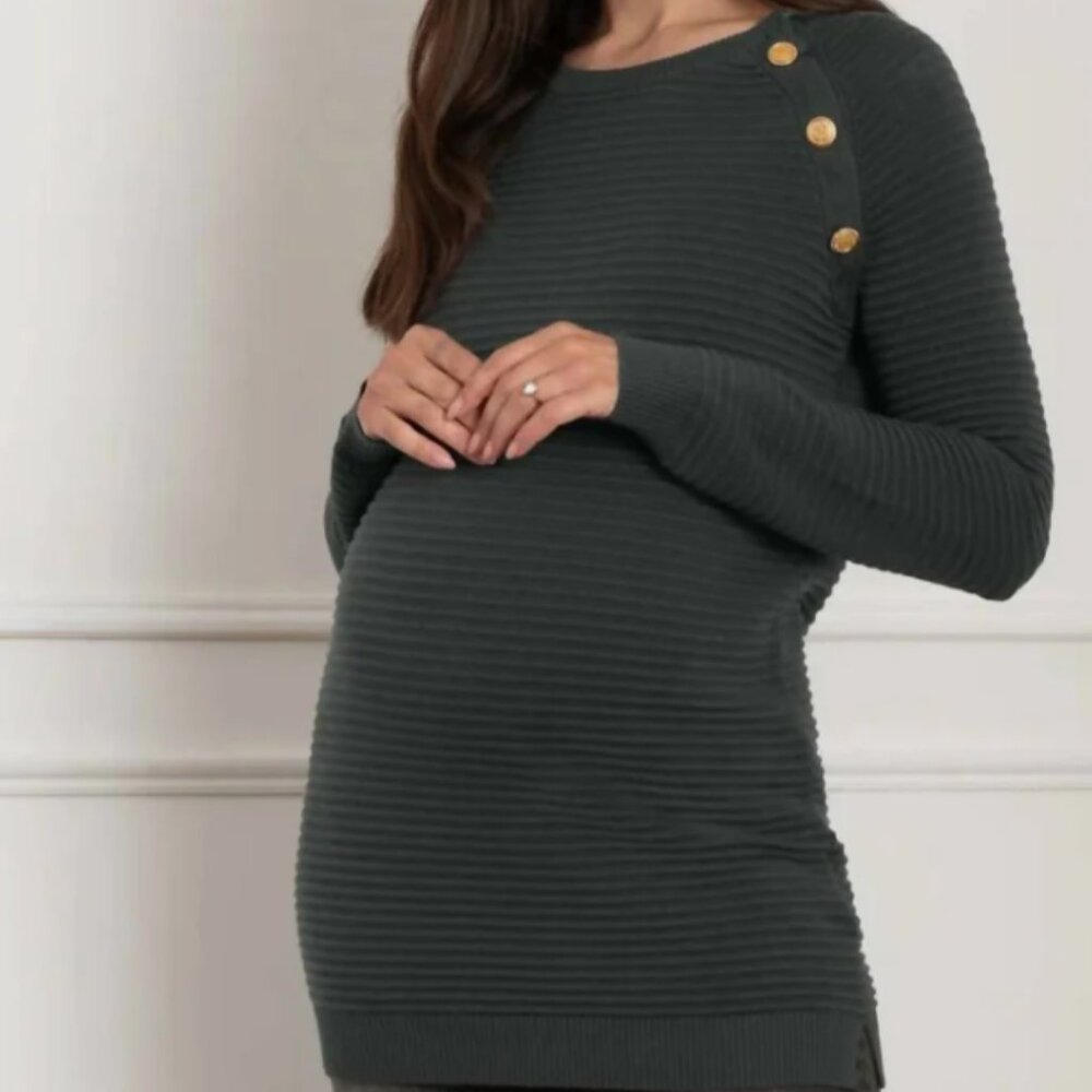 NWT | Seraphine Amalia Ripple Stitch Maternity + Nursing Sweater in Gray | Large